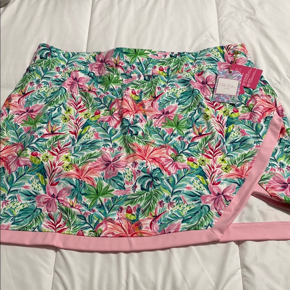 Vibrant Pink and Green Skorts with Tropical Floral Print